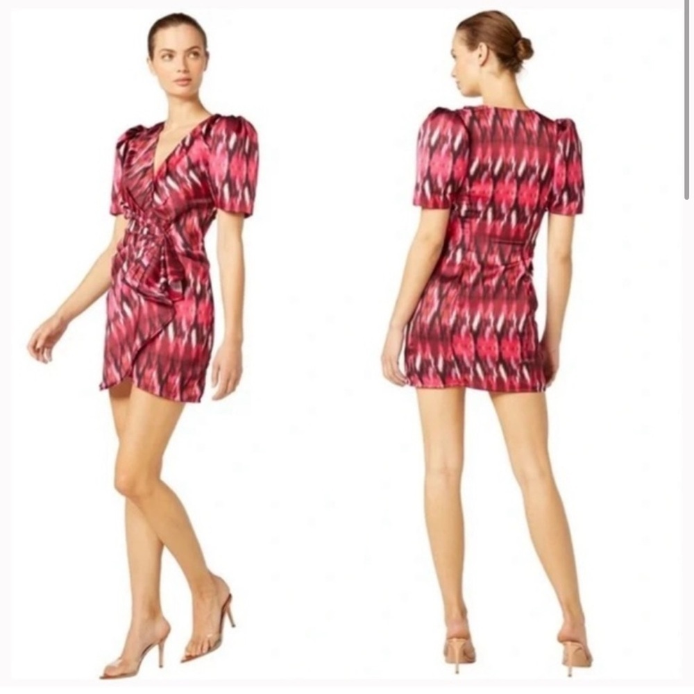 Misa Women's Pink Amina Ikat Print Gathered Faux Wrap Mini Dress